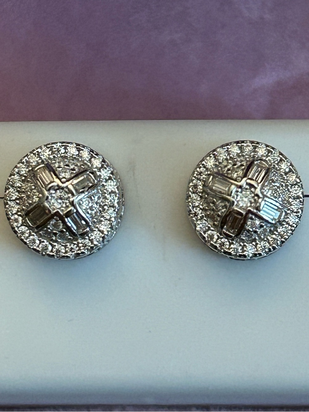 Stunning 3.00CTW Moissanite Round Pave 3-D Cross Cluster Stud Earrings SSilver